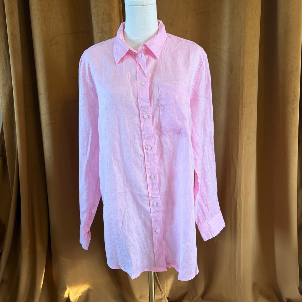 Coastal Preppy Old Money Pink Linen Boyfriend Shirt Minimalist Chic by GAP